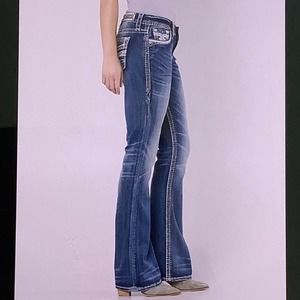 Rock Revival Gysii Easy Boot Metallic Leather Embroidered jean SZ 34